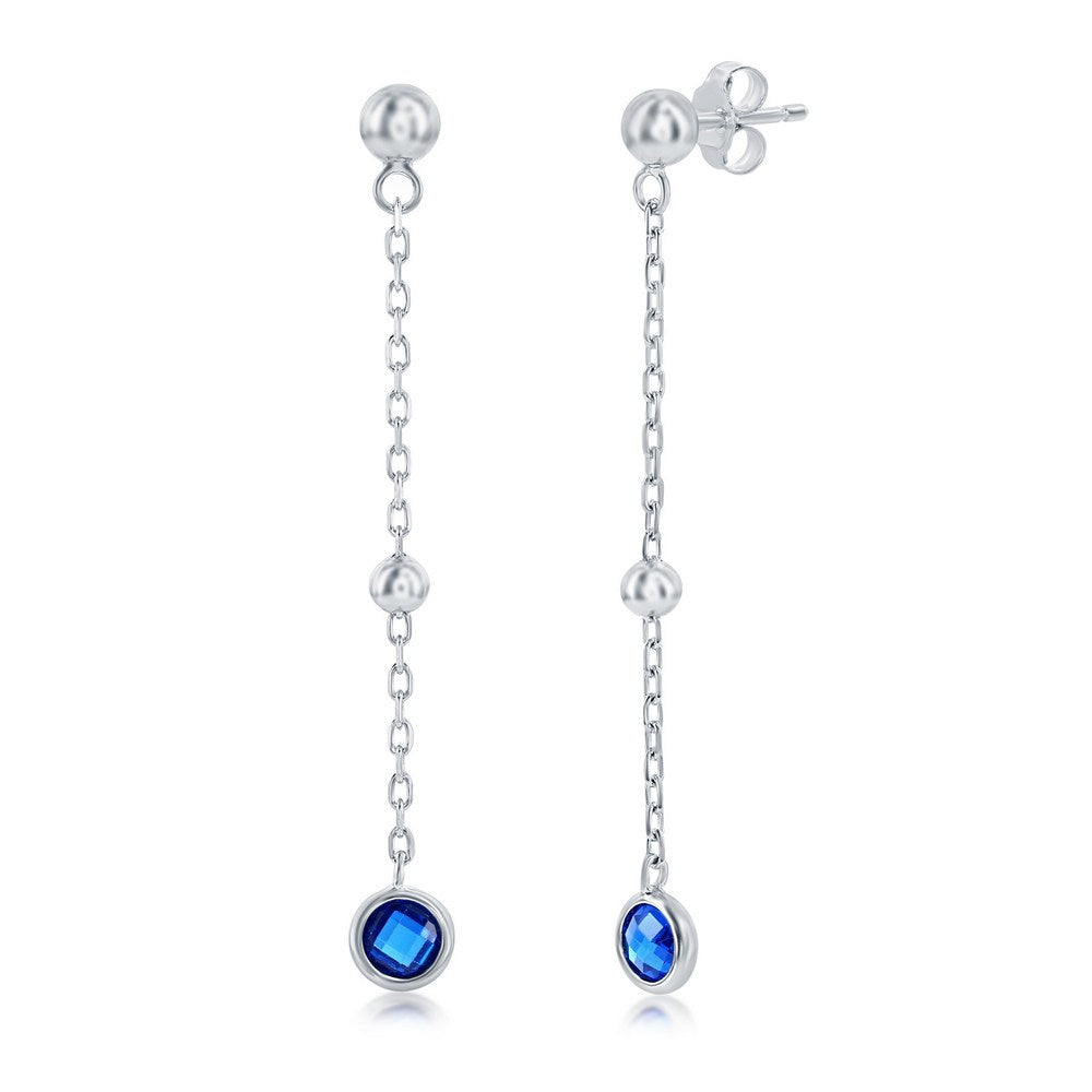 Sterling Silver Bezel-Set CZ & Bead Chain Earrings