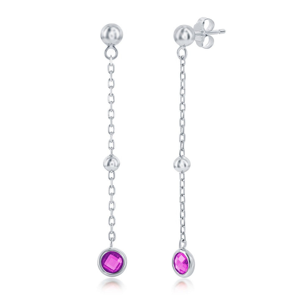 Sterling Silver Bezel-Set CZ & Bead Chain Earrings