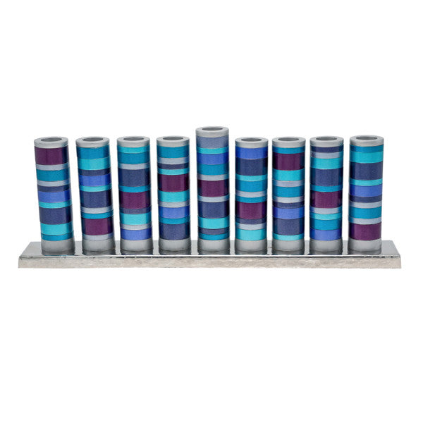 Multi-Blue Striped Rings Menorah