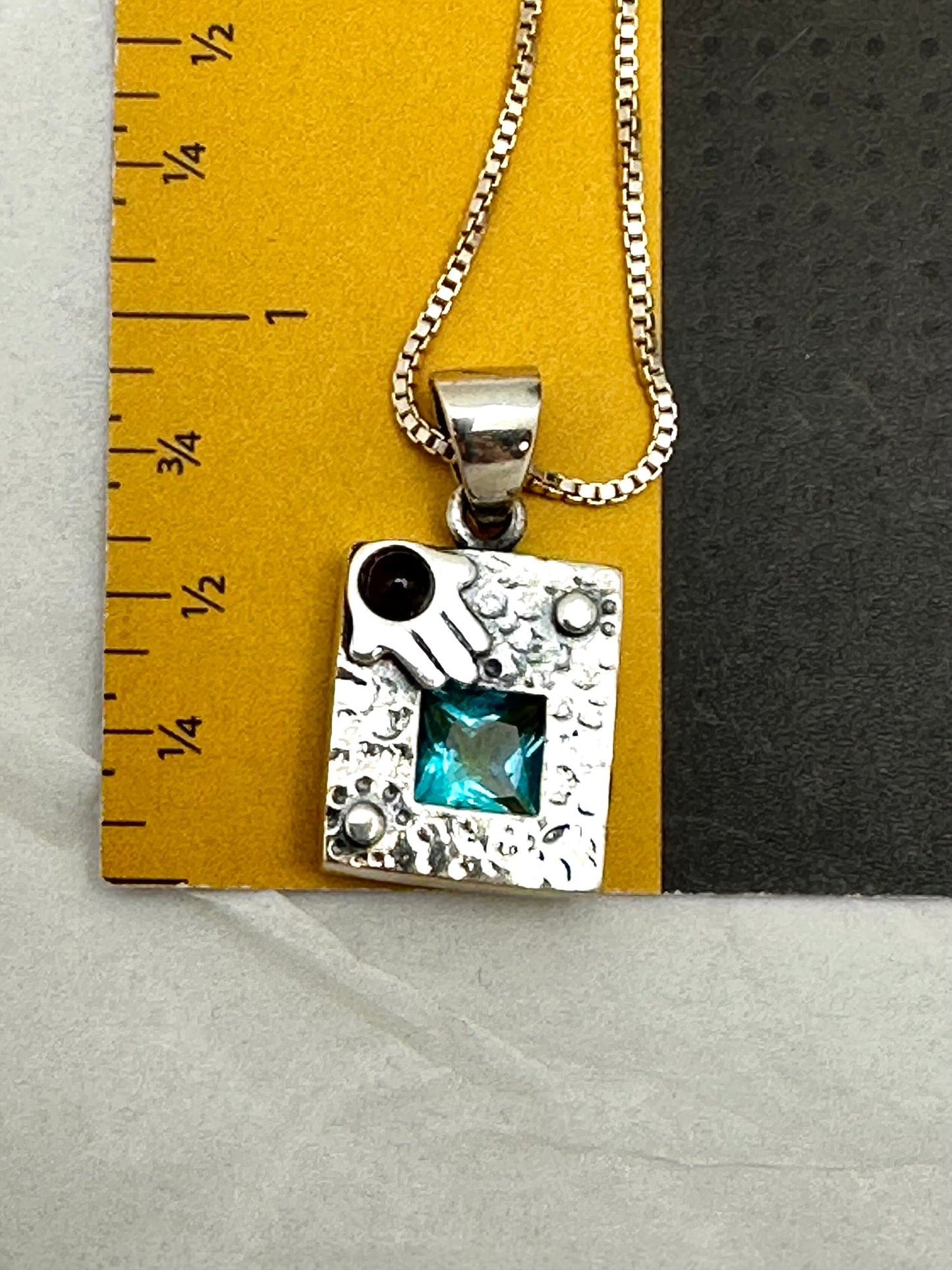 Square Pendant W Stone and a Hamsa