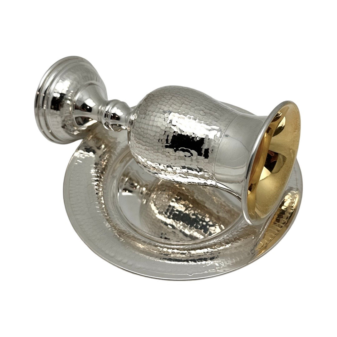 Hammered Kiddush Cup Set On Leg