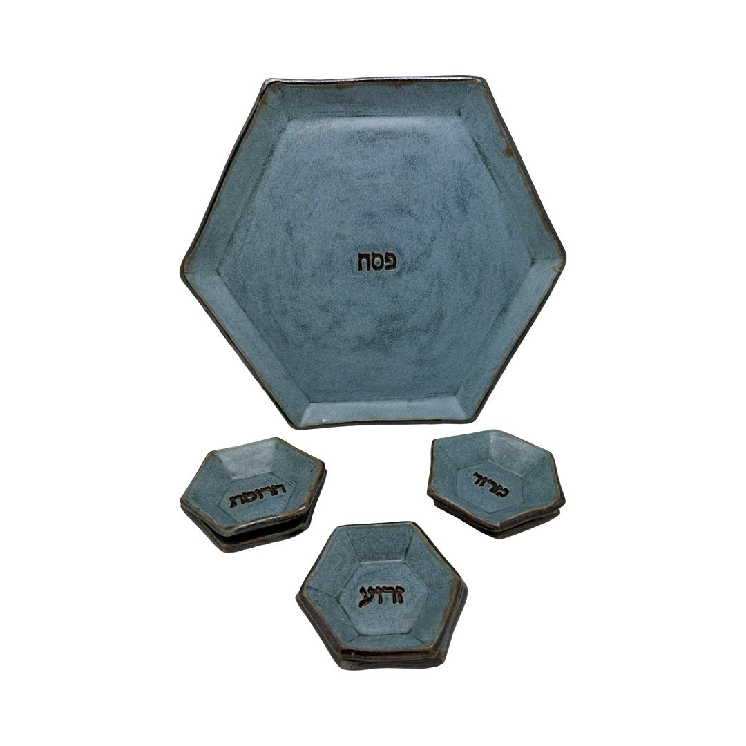 Blue/Gray Ceramic Seder Plate