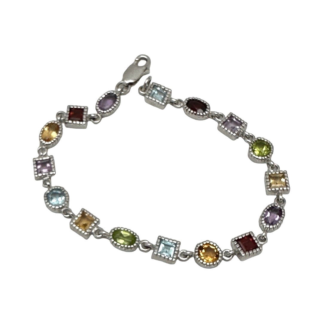 Sterling Silver Multi Color GemStone Bracelet