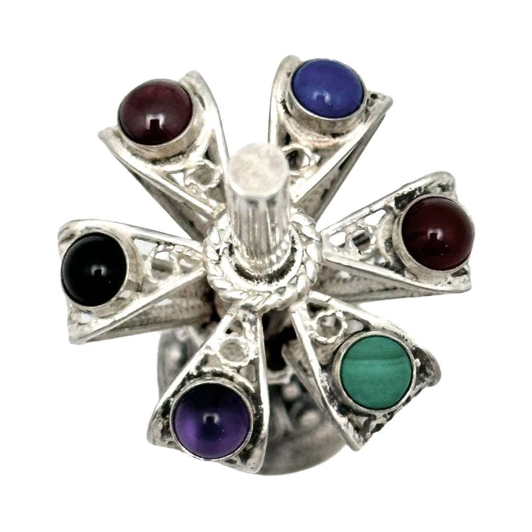 Silver Crown Dreidel with Gemstones