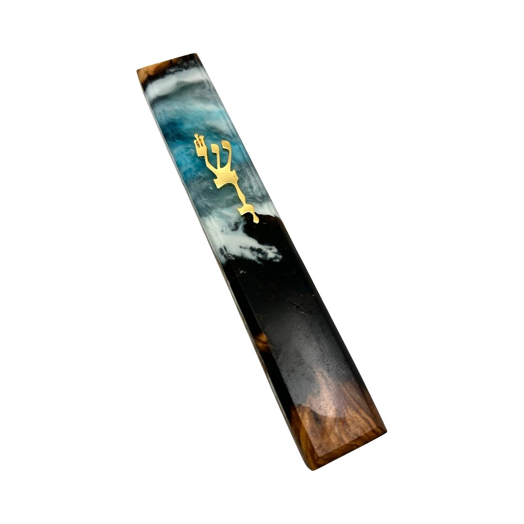Ocean Olive Wood and Resin Mezuzah