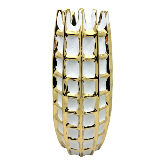 Large White & Gold Square Design Vase