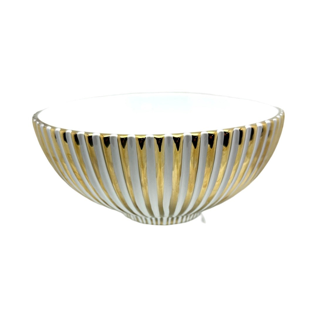 White & Gold Striped Bowl