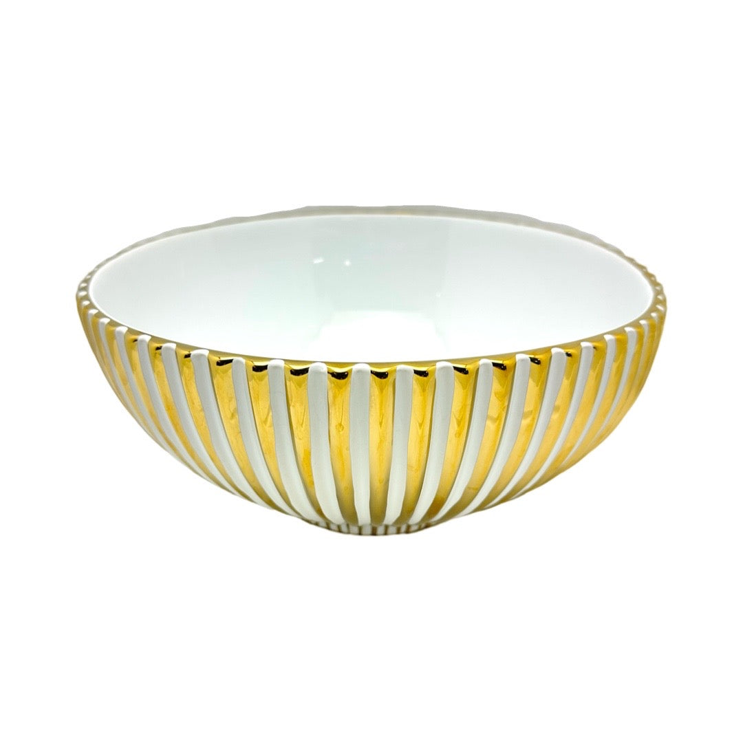 White & Gold Striped Bowl