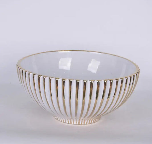 White & Gold Striped Bowl