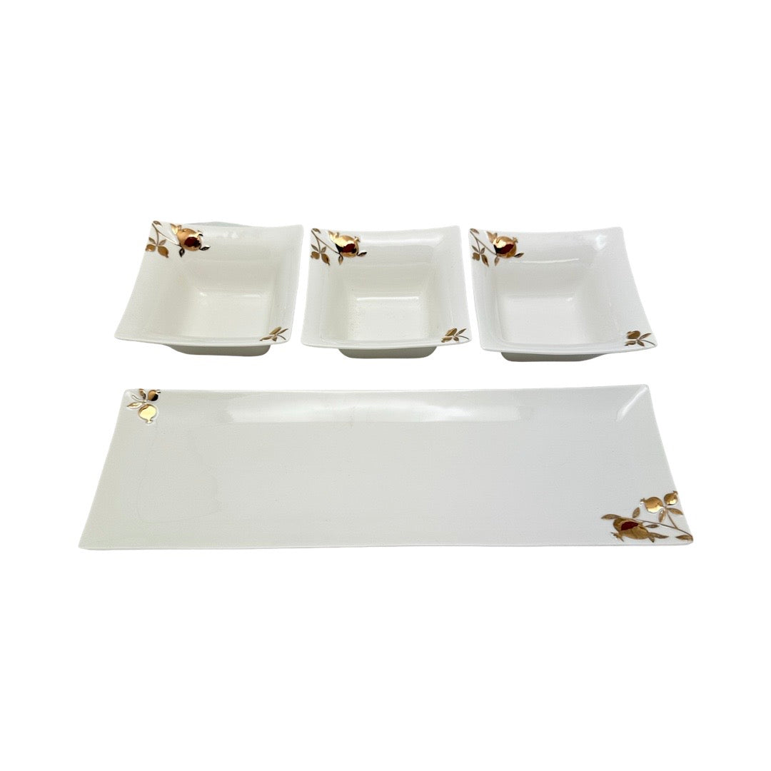 4pc Serving Set Small Pomegranates Gold