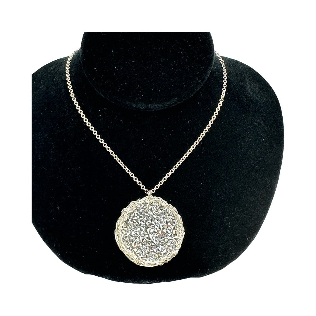 Swarovski Crystal & Sterling Silver Mesh Pendant Necklace