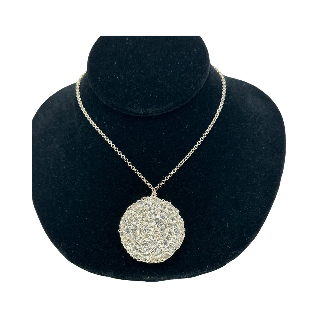 Swarovski Crystal & Sterling Silver Mesh Pendant Necklace