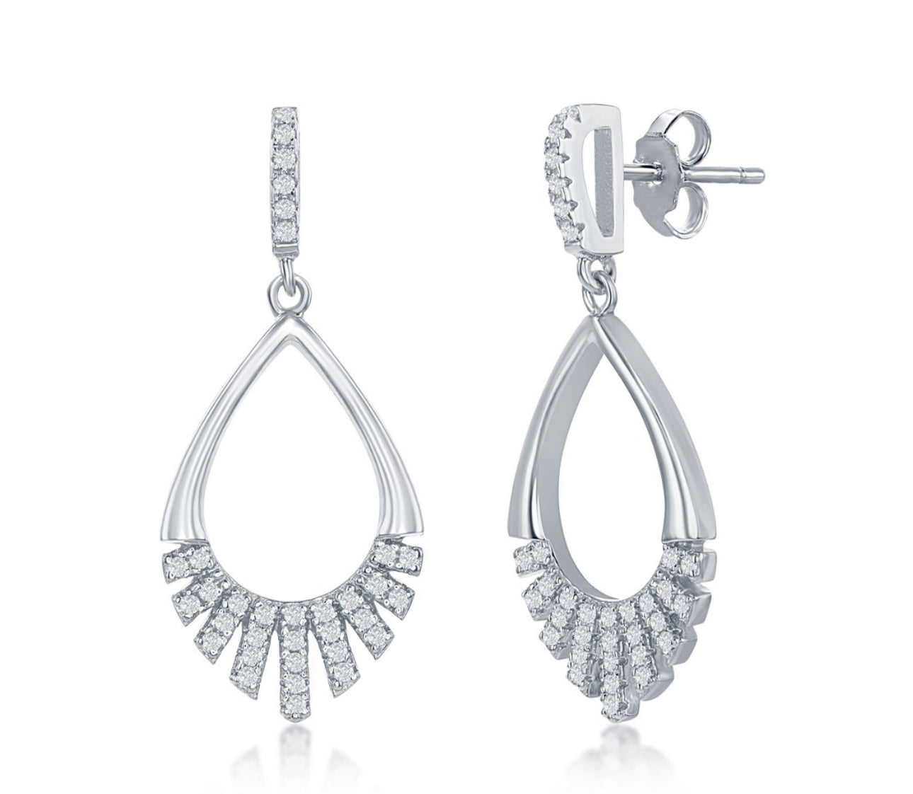 Sterling Silver Half CZ Pear-Shaped Earrings