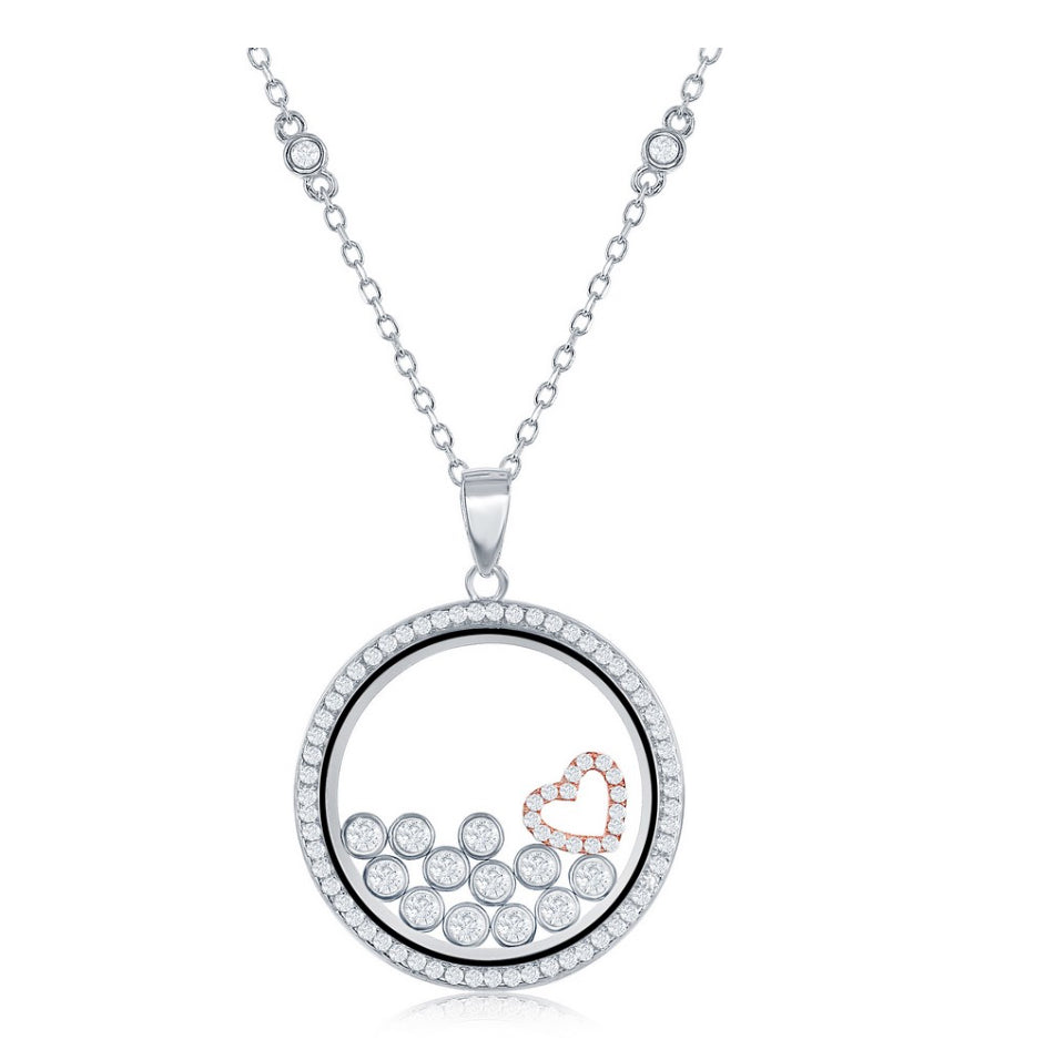 Sterling Silver CZ with RG Floating Heart