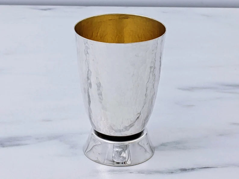 Hammered Kiddush Cup with Shiny Base