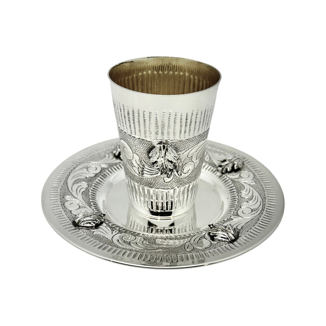 Casted Leaf Kiddush Cup Set Lines