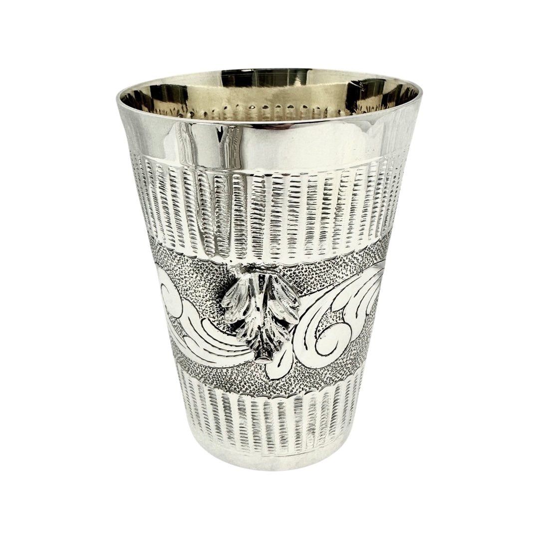 Casted Leaf Kiddush Cup Set Lines