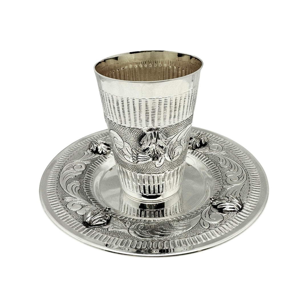 Casted Leaf Kiddush Cup Set Lines