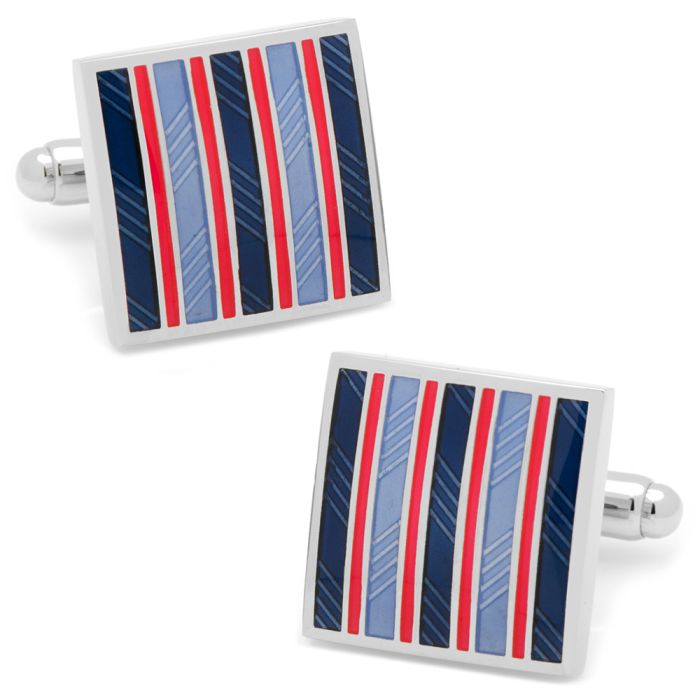 Red and Navy Striped Square Cufflinks