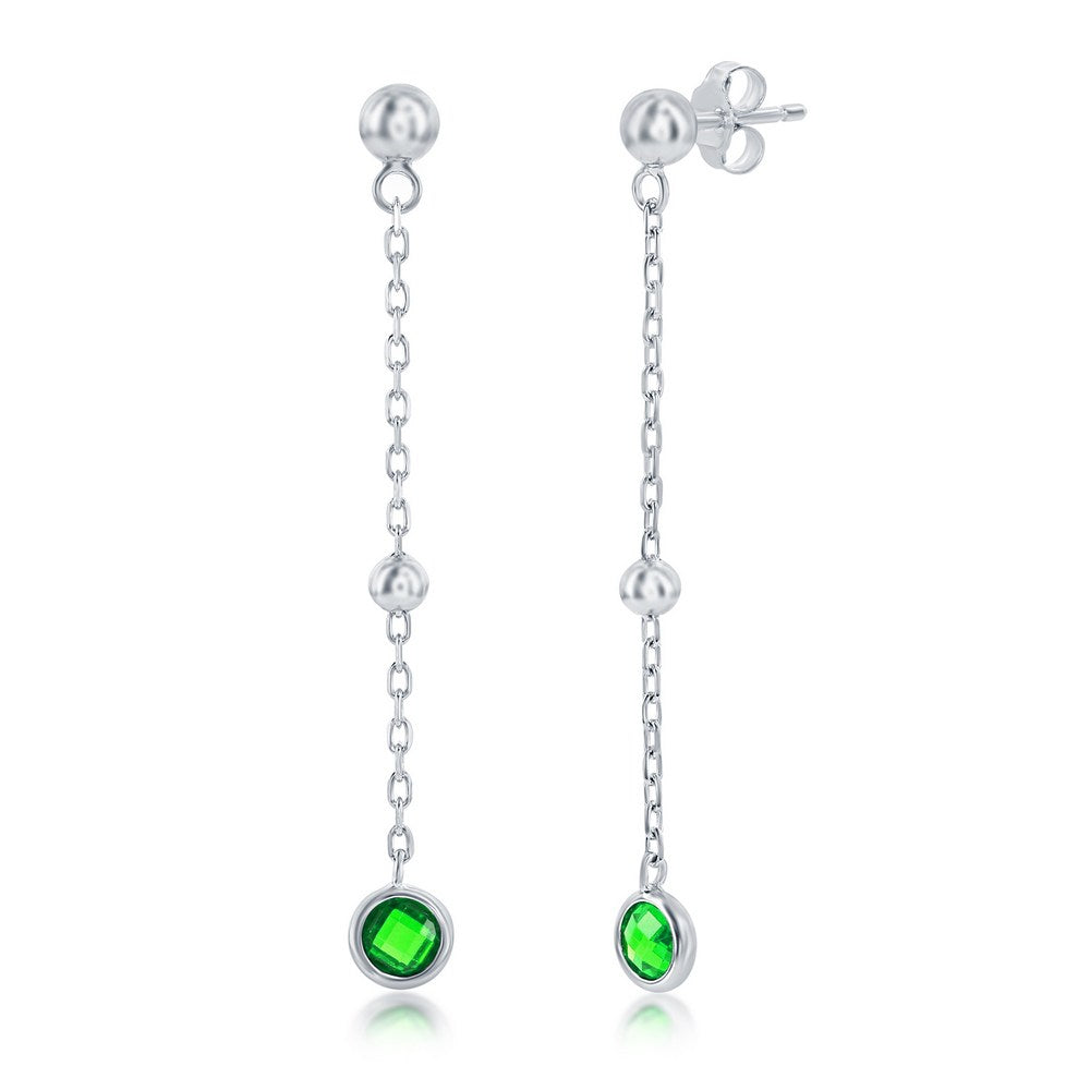 Sterling Silver Bezel-Set CZ & Bead Chain Earrings