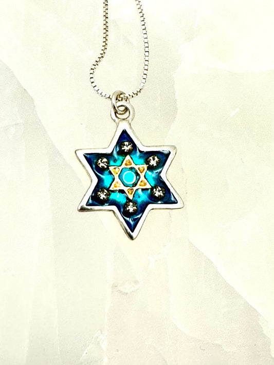 Enamel & Sterling Silver Magen David Necklace