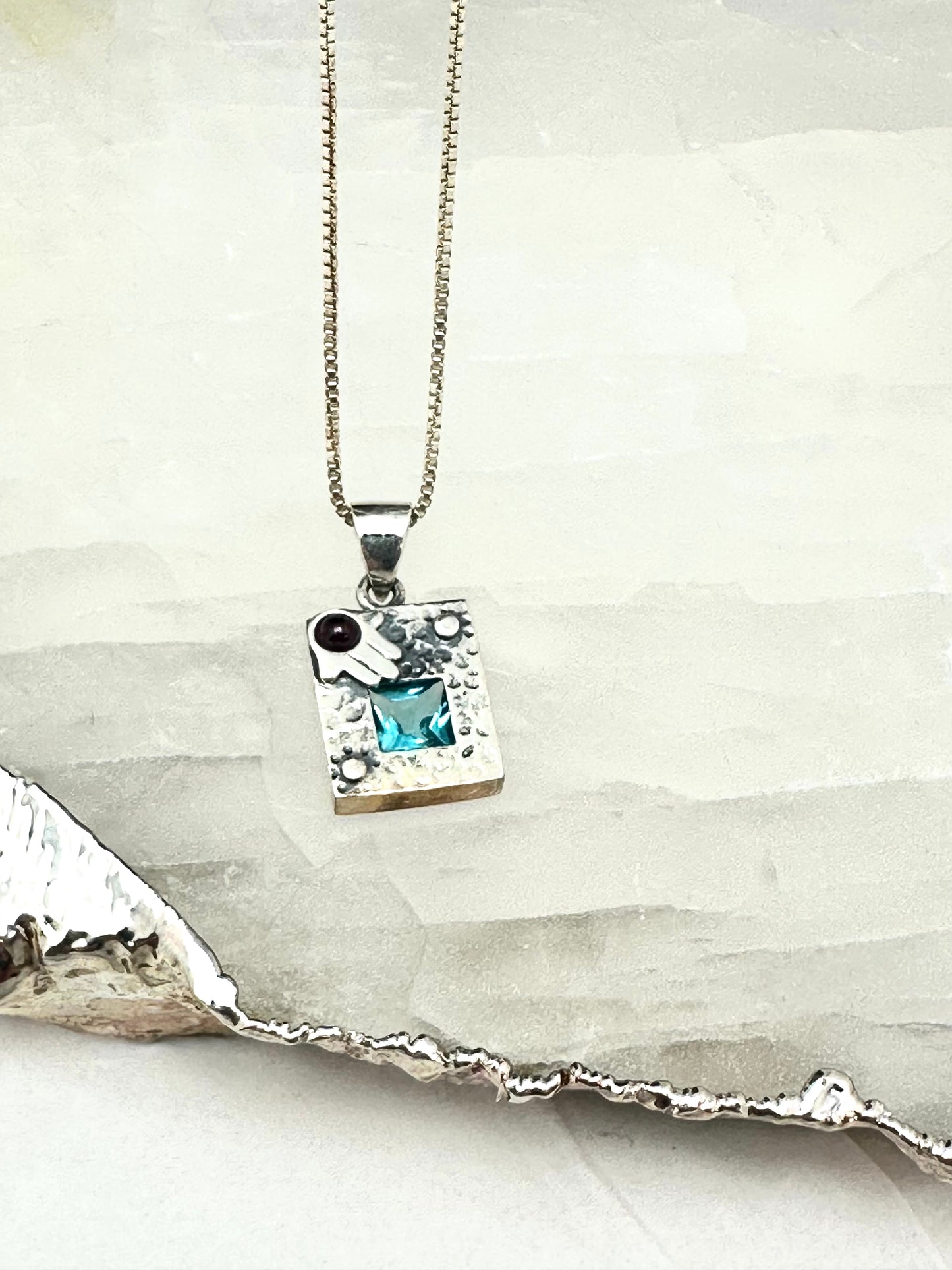 Square Pendant W Stone and a Hamsa