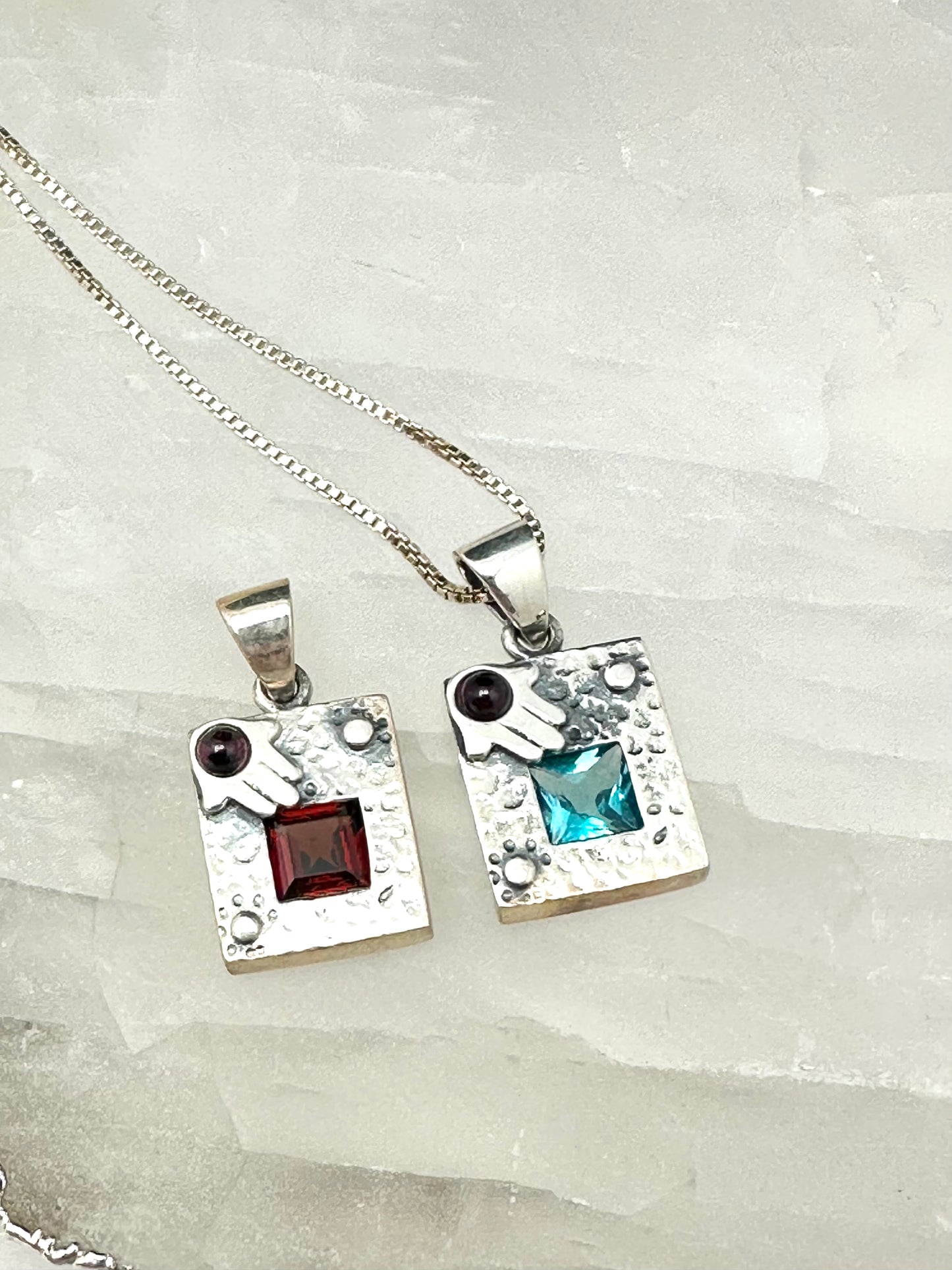 Square Pendant W Stone and a Hamsa