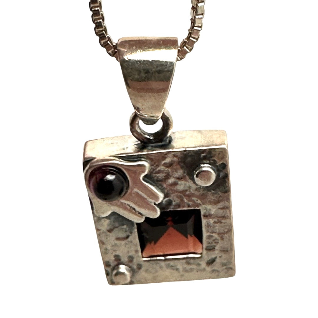 Square Pendant W Stone and a Hamsa
