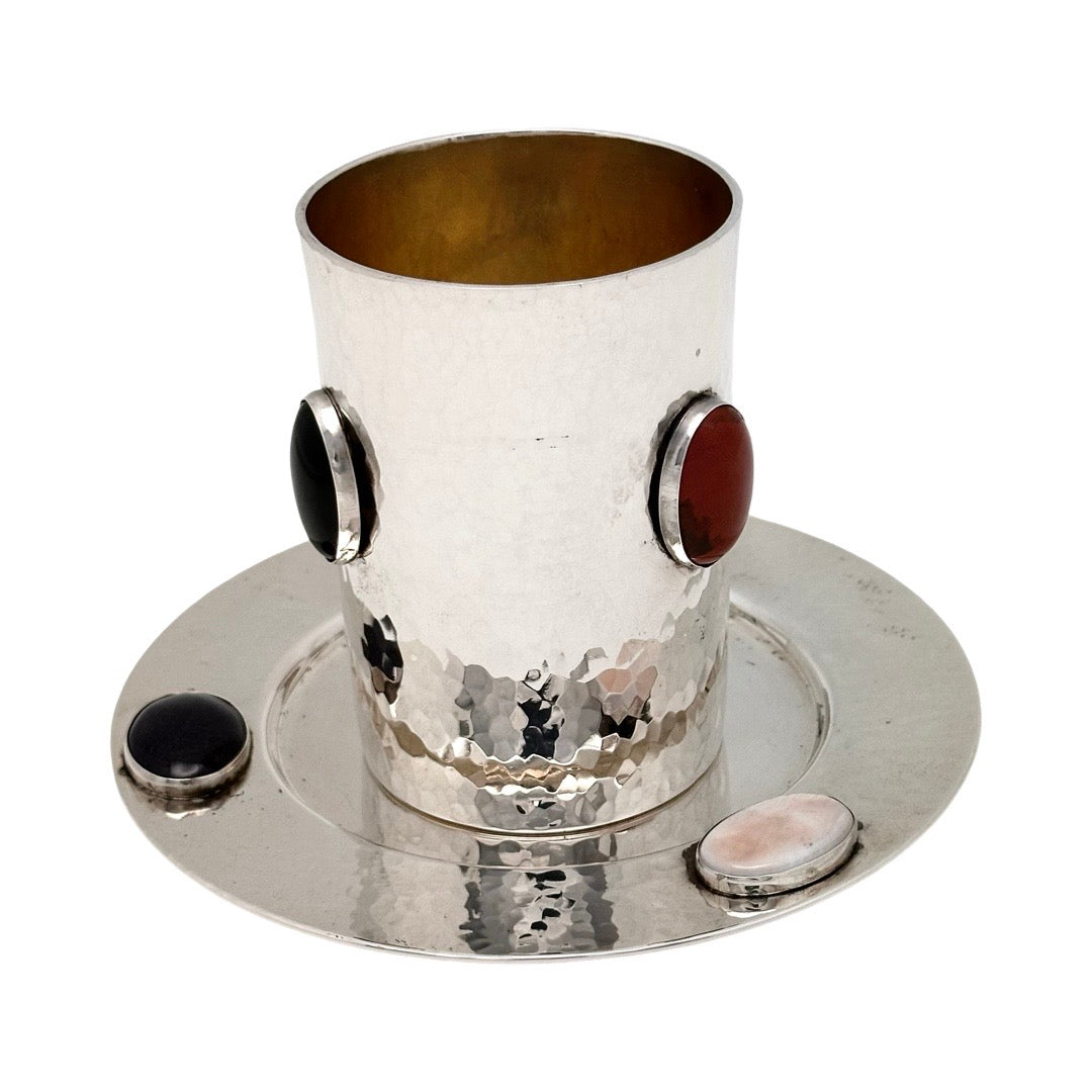 Hammered Kiddush Cup with Stones