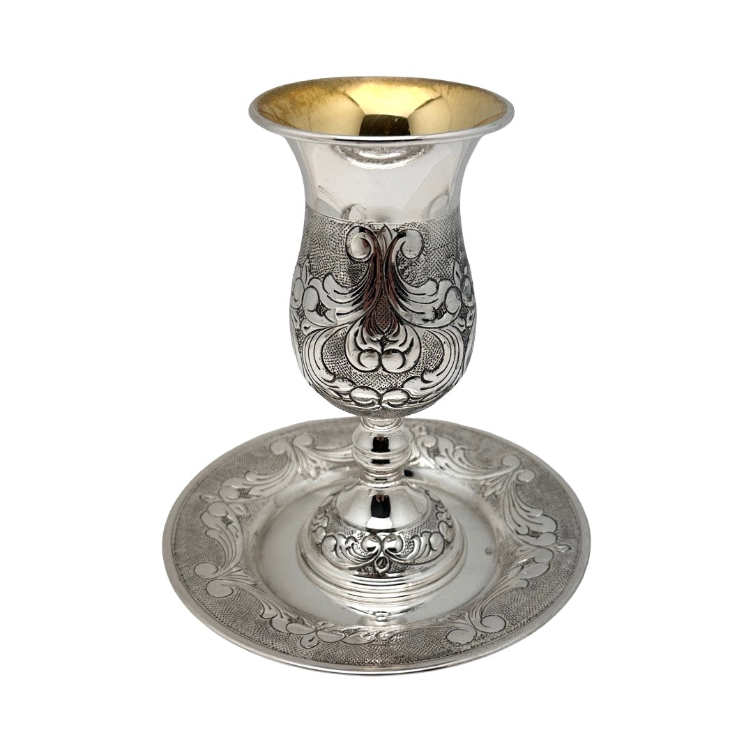 Kiddush Cup Feather on Stem With Tray