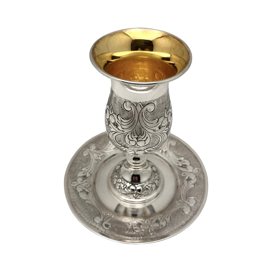 Kiddush Cup Feather on Stem With Tray