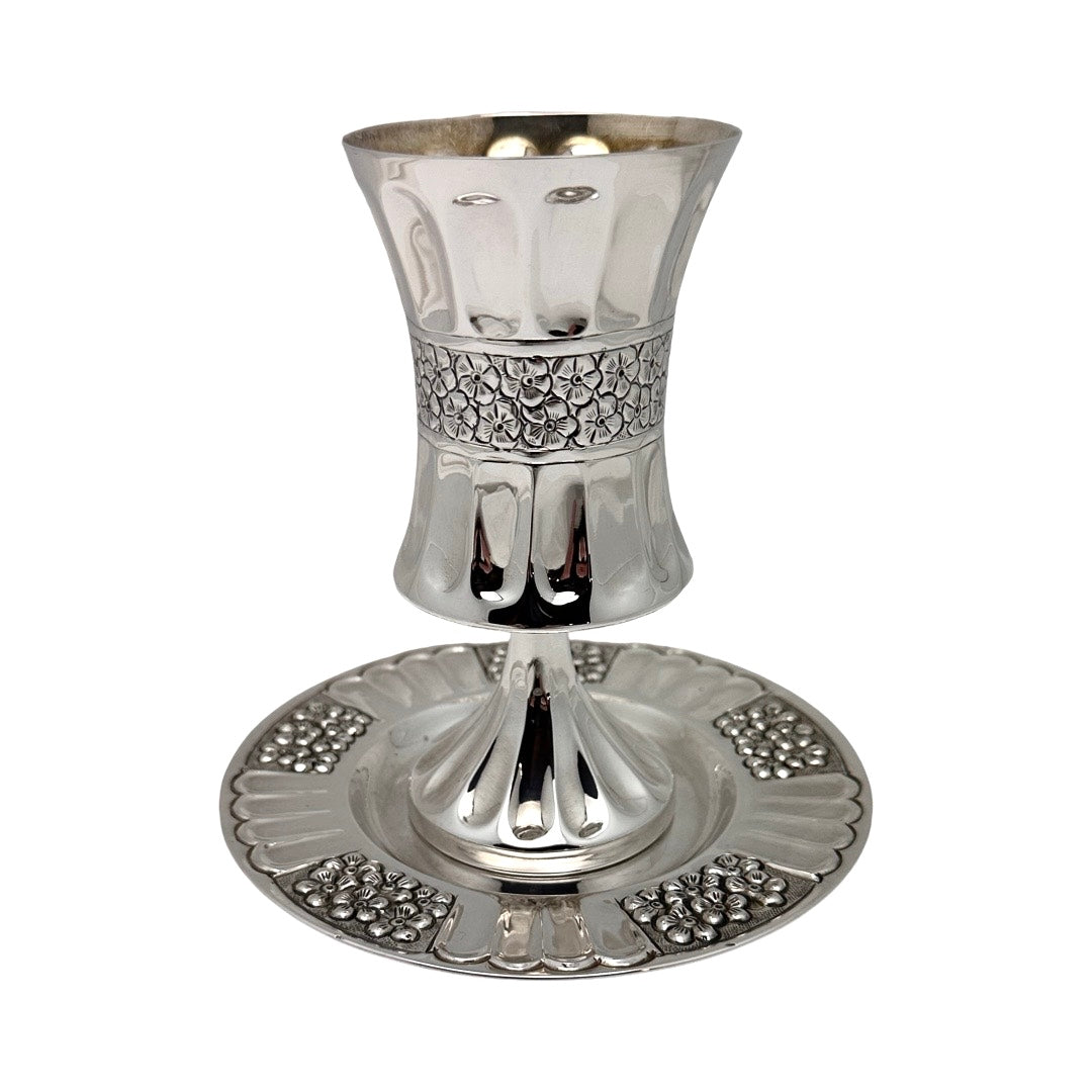 Flower and Line Kiddush Cup Set