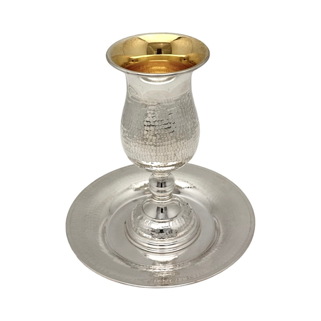 Hammered Kiddush Cup Set On Leg