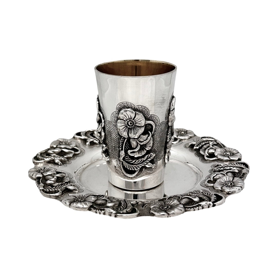 Casted Flower Kiddush Cup set