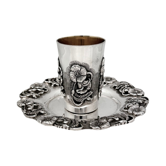 Casted Flower Kiddush Cup set