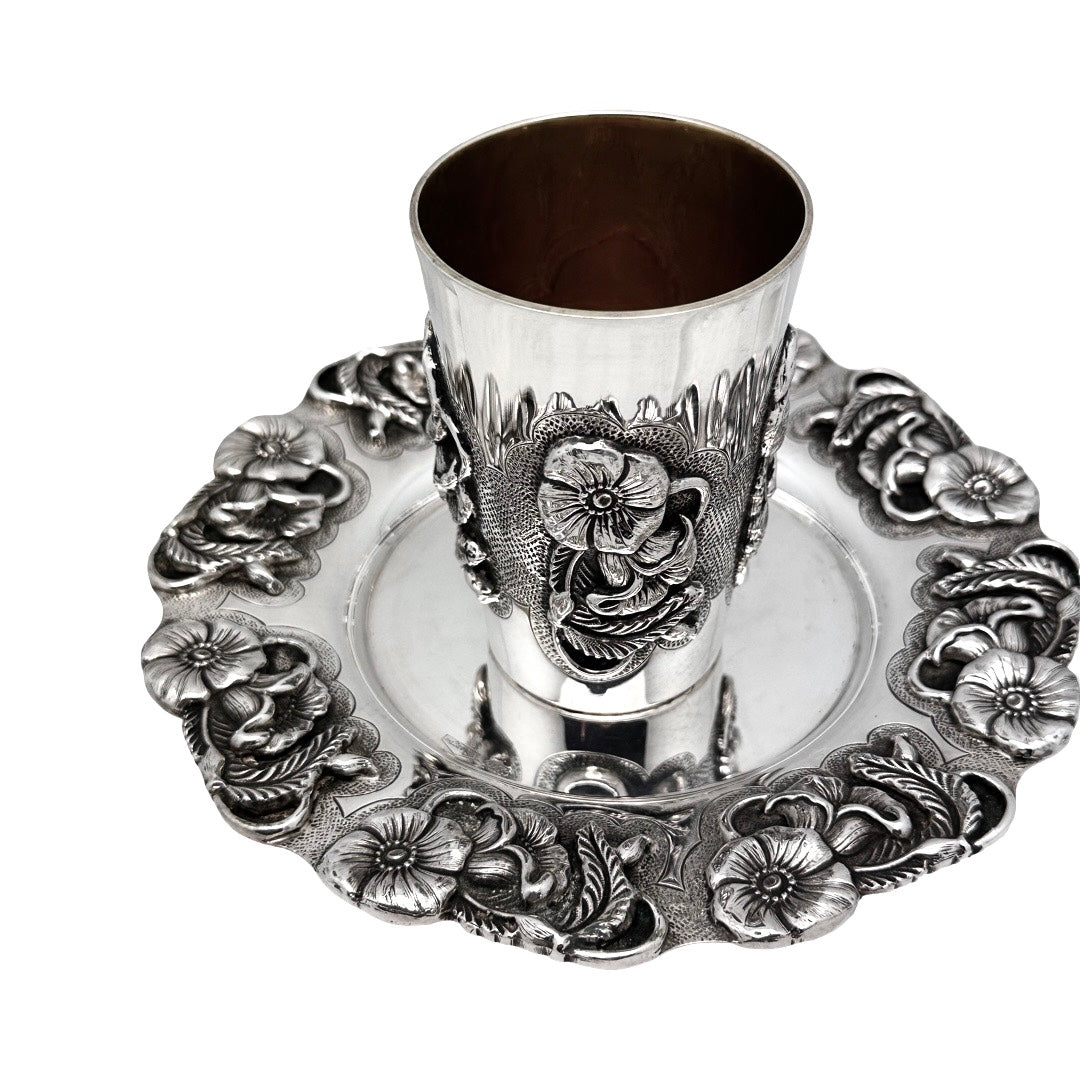 Casted Flower Kiddush Cup set