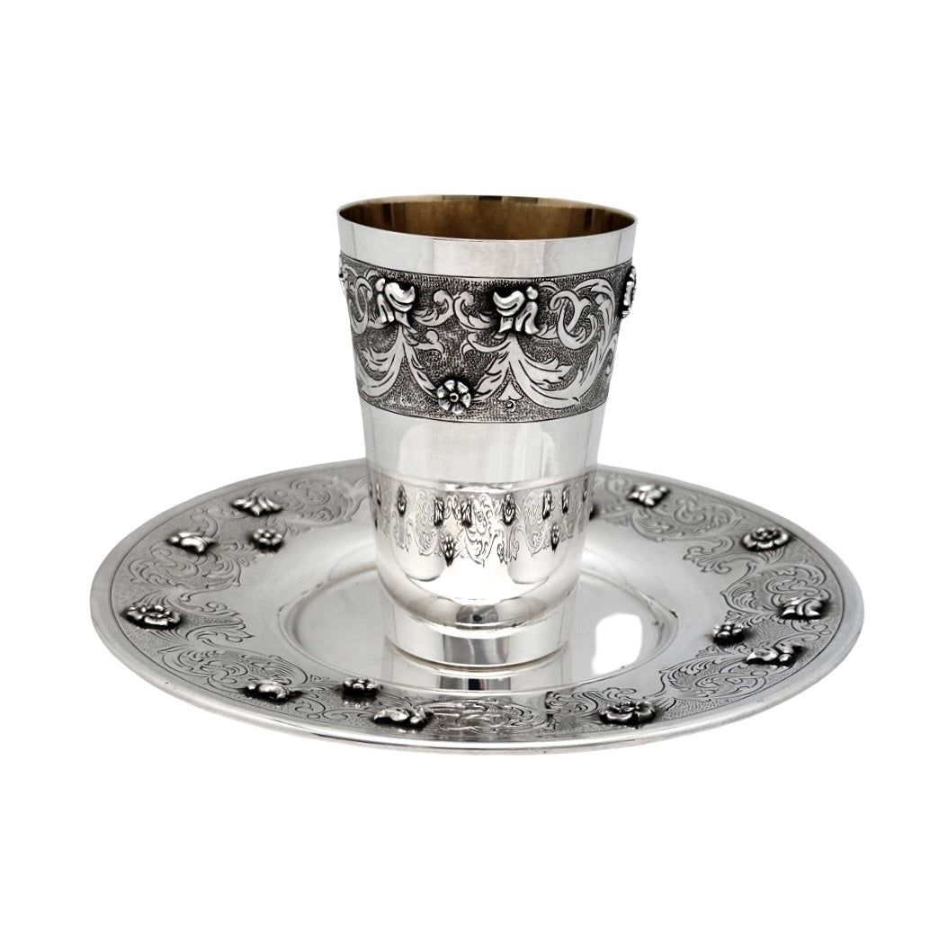 Casted Flower Kiddush Cup Set