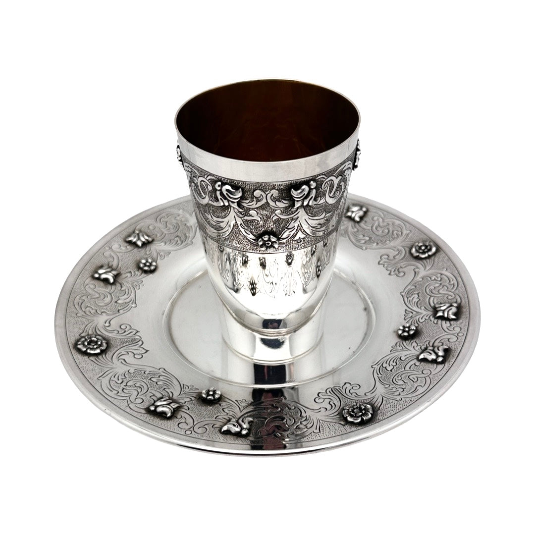 Casted Flower Kiddush Cup Set
