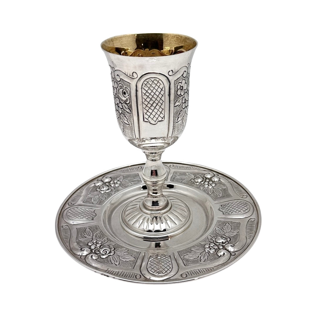 Sterling Silver Chased Kiddush Cup Set