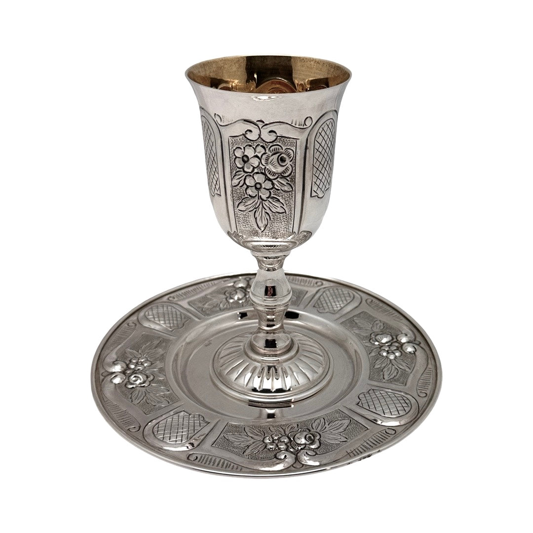 Sterling Silver Chased Kiddush Cup Set
