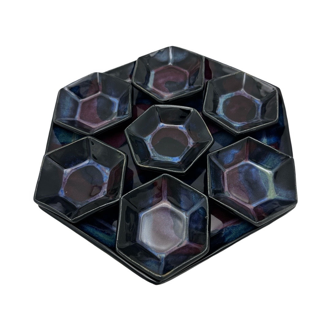 Blue/Burgundy Ceramic Seder Plate