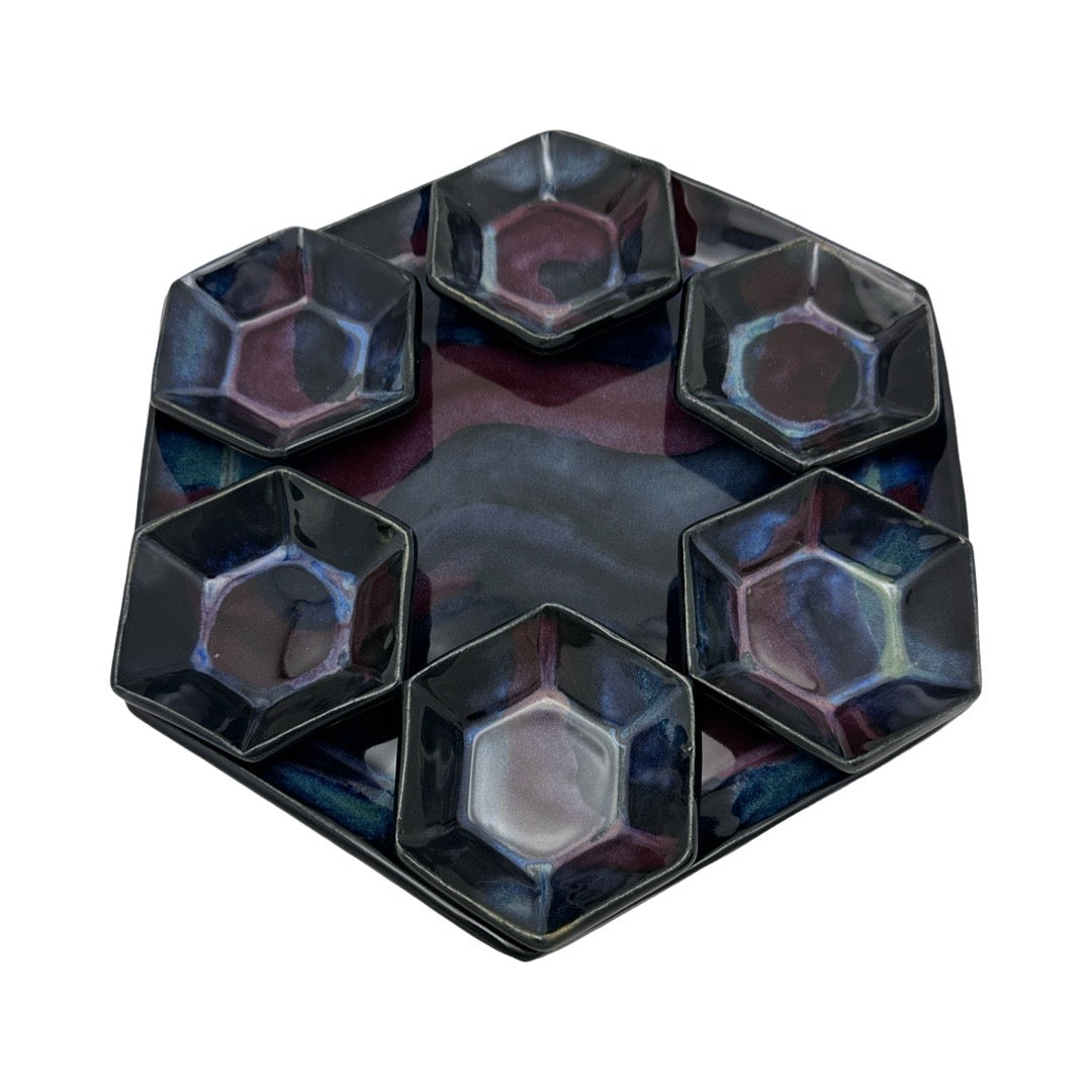 Blue/Burgundy Ceramic Seder Plate