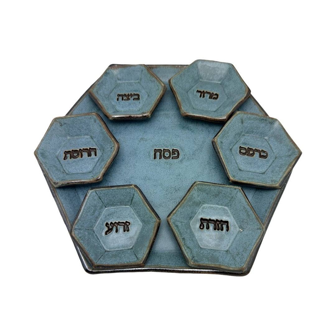 Blue/Gray Ceramic Seder Plate
