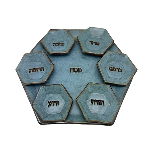 Blue/Gray Ceramic Seder Plate