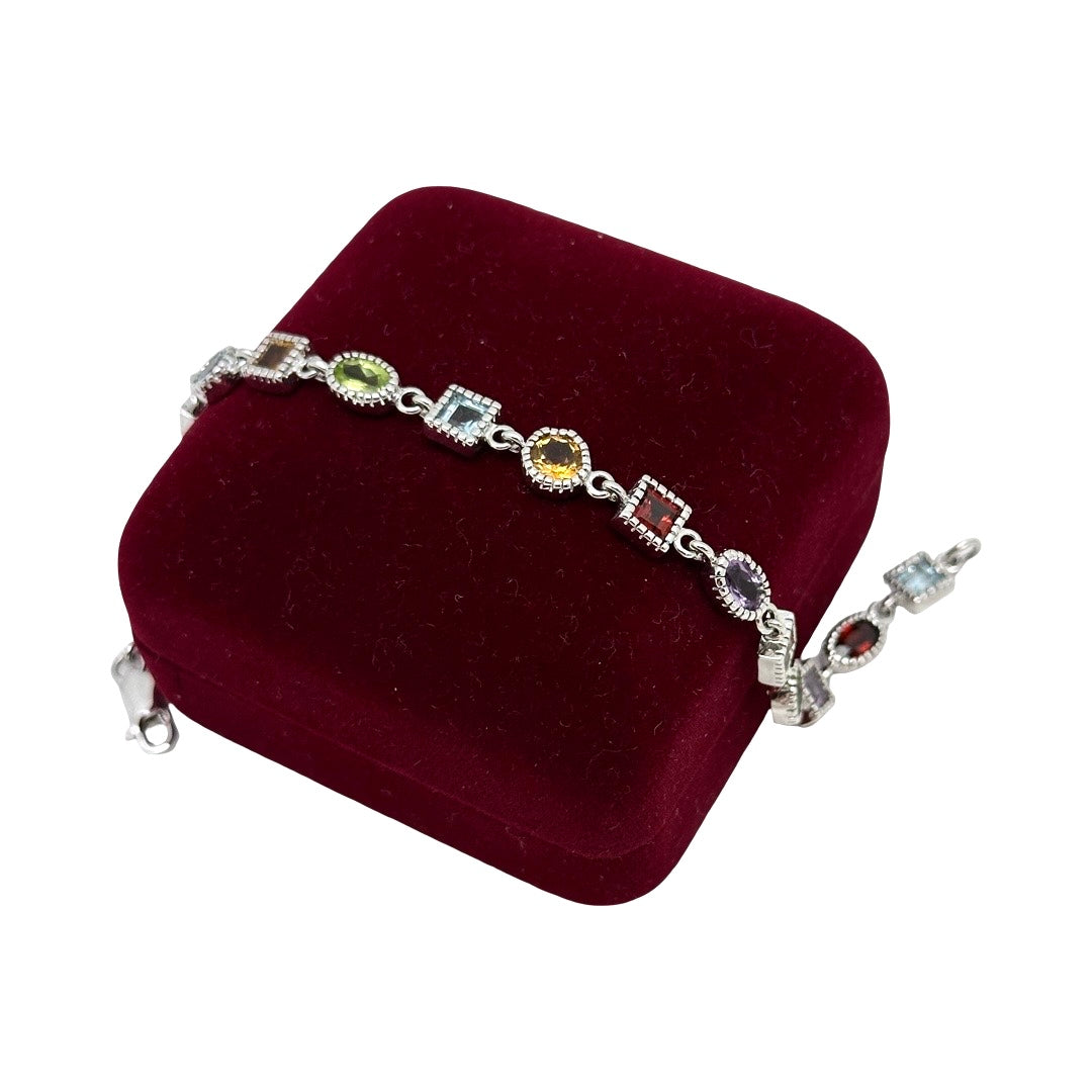 Sterling Silver Multi Color GemStone Bracelet