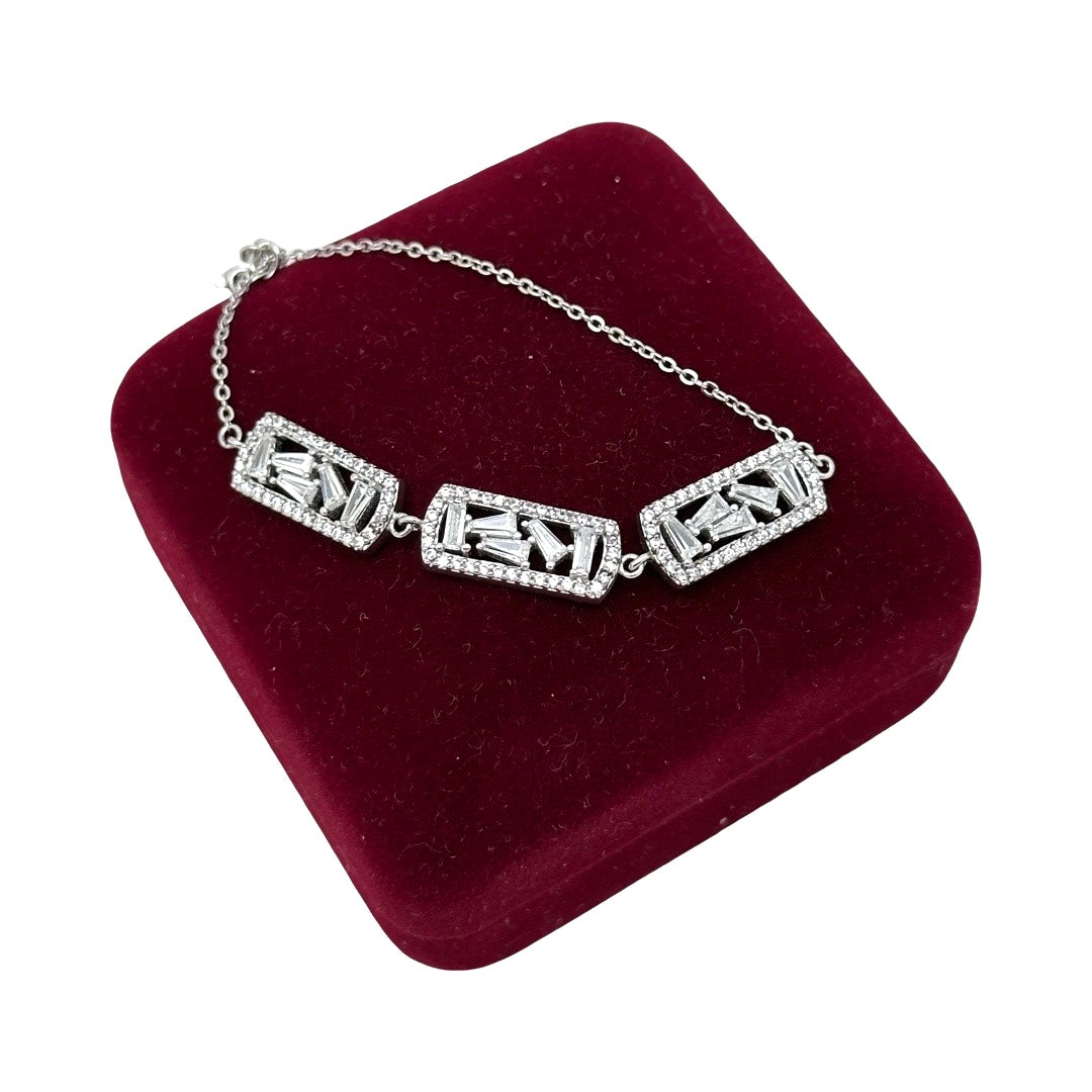 Sterling Silver Triple Rectangle With Center Baguette