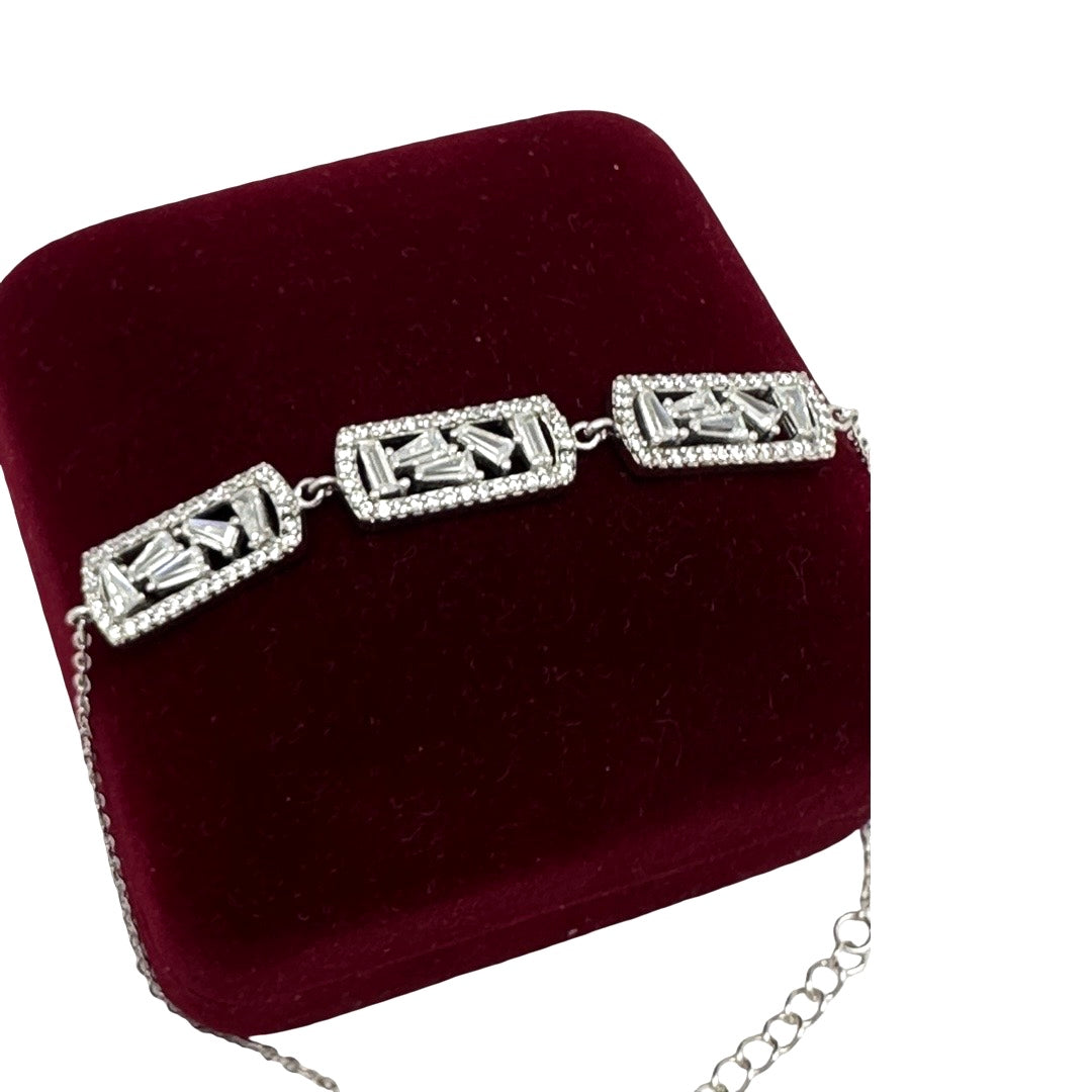 Sterling Silver Triple Rectangle With Center Baguette