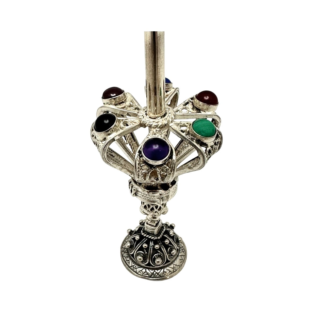 Silver Crown Dreidel with Gemstones