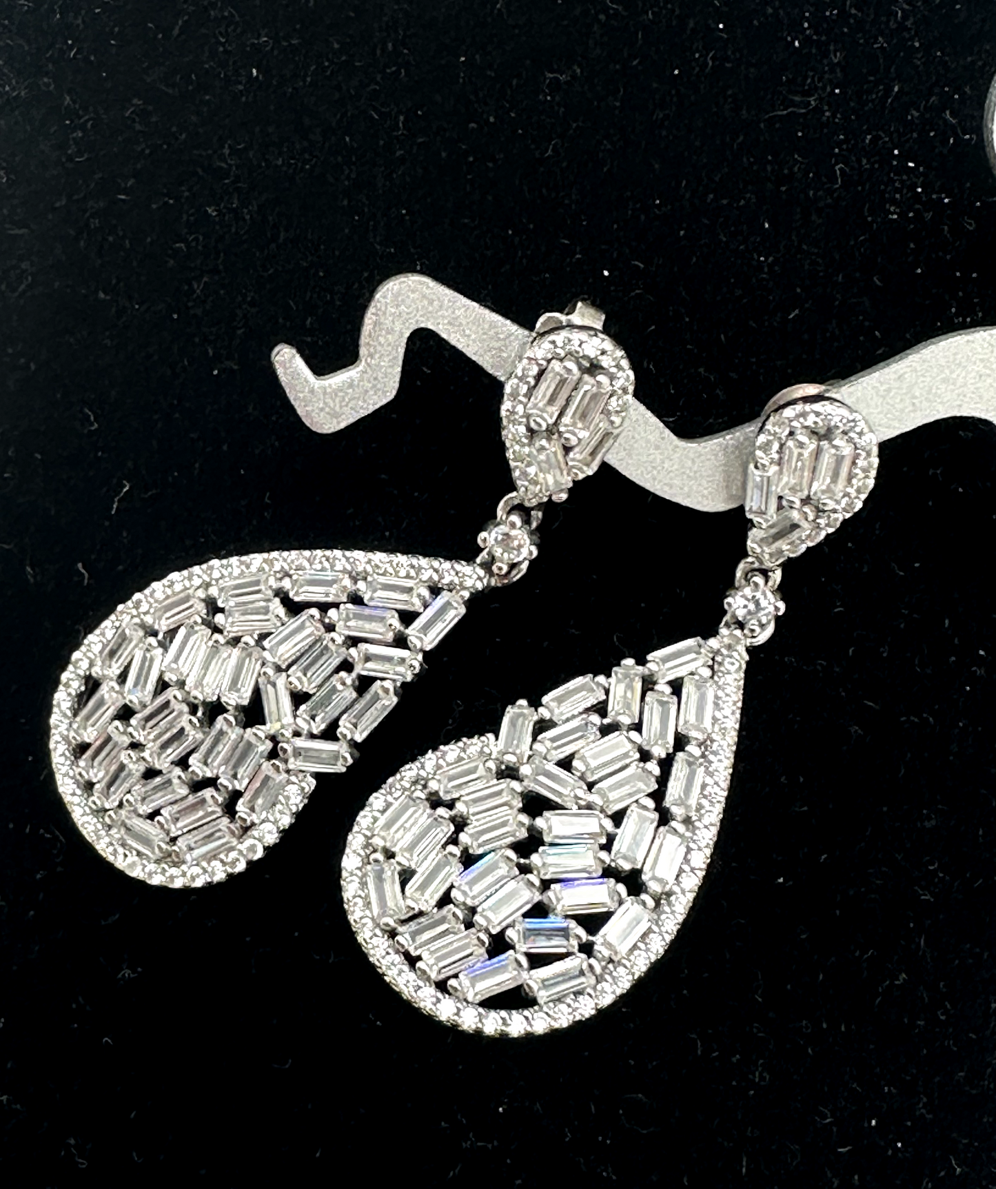 CZ & Baguette Tear Drop Earrings