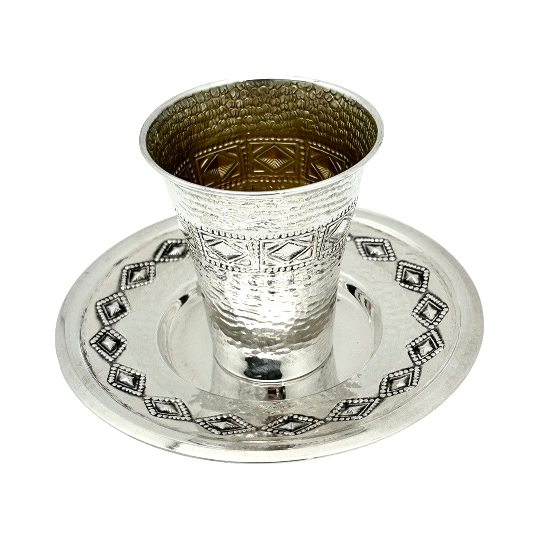 Kiddush Cup Set Hammered with Diamond Design